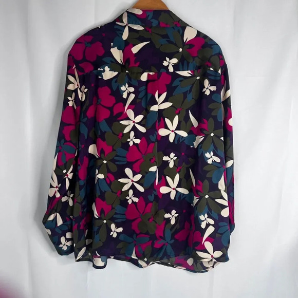 Haver & Blair London Bold Floral Silky Long Sleeve Button Front Blouse Size LG - Picture 2 of 9